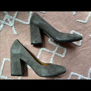 Grey Faux Suede Black Heels Size 6